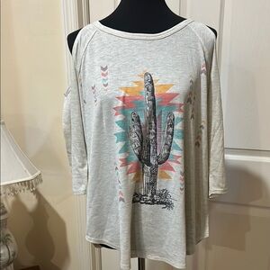 Phil Love Cactus Graphic Women's Love Cold shoulder  Top. M. NWT Aztec